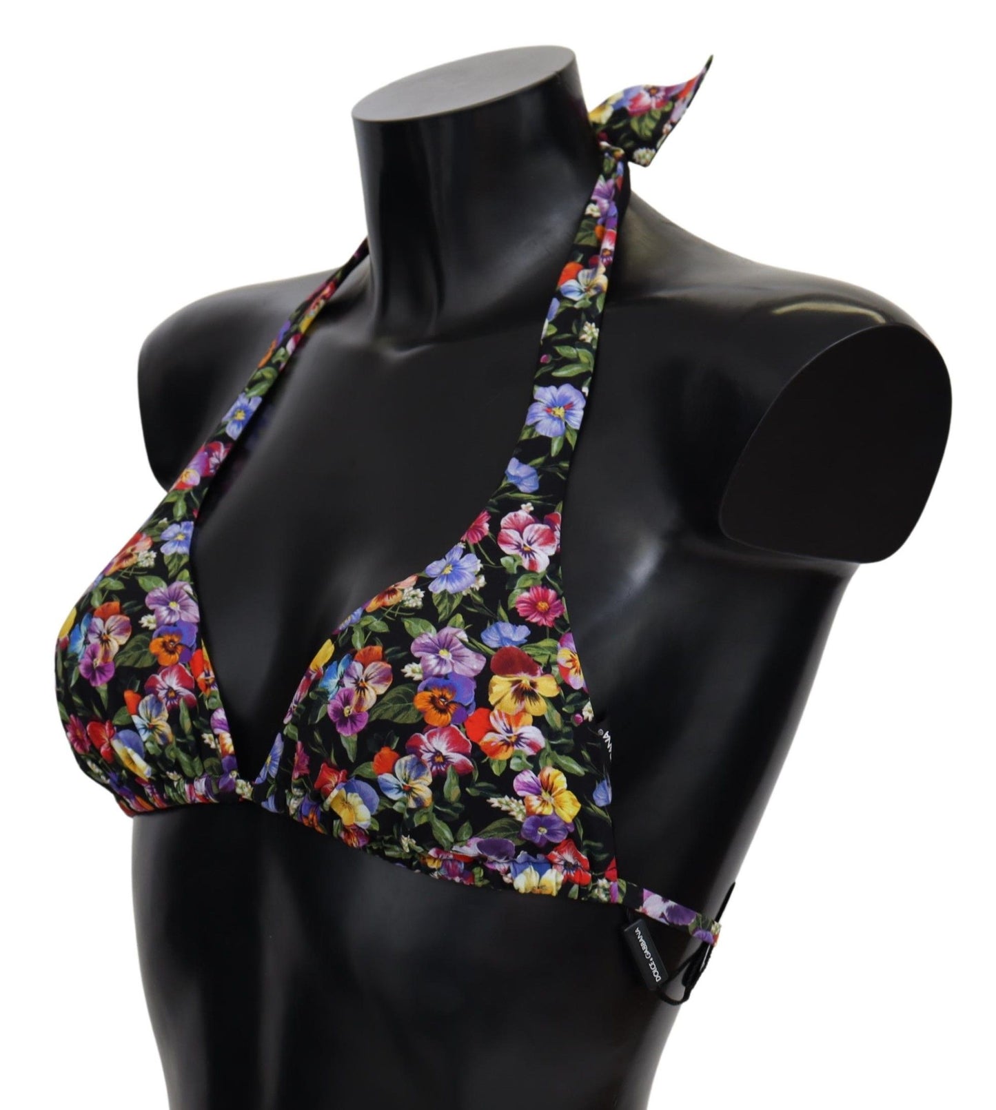 Dolce &amp; Gabbana Black Floral Print Swimsuit Beachwear Bikini Tops