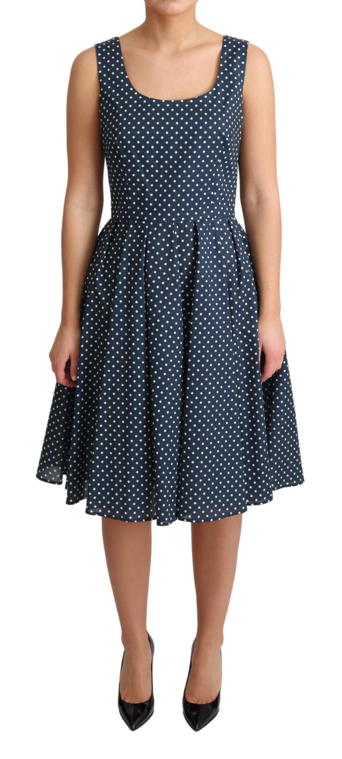 Dolce &amp; Gabbana Blue Dotted Cotton A-Line Gown Dress