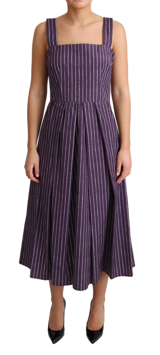 Dolce &amp; Gabbana Purple Striped Cotton A-Line Stretch Dress