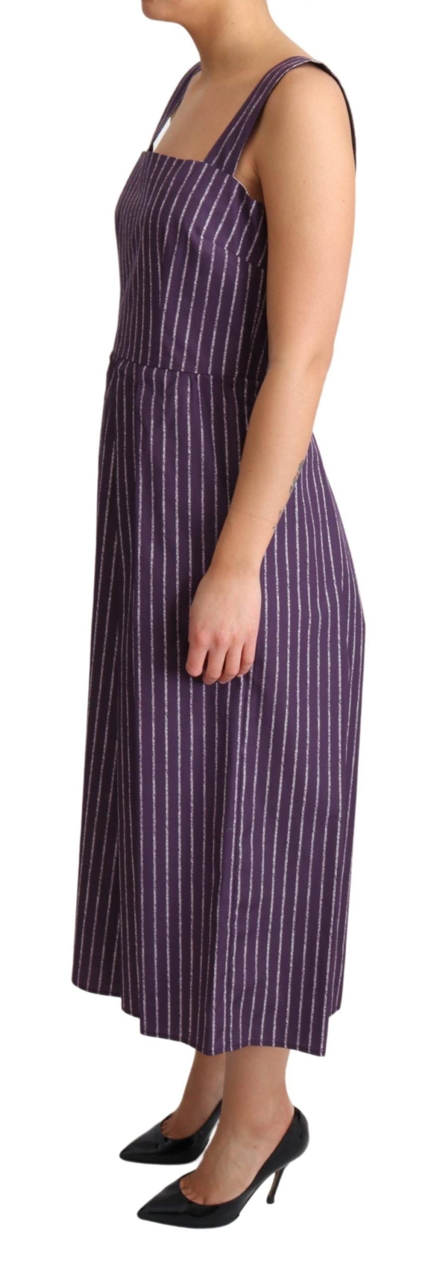 Dolce &amp; Gabbana Purple Striped Cotton A-Line Stretch Dress