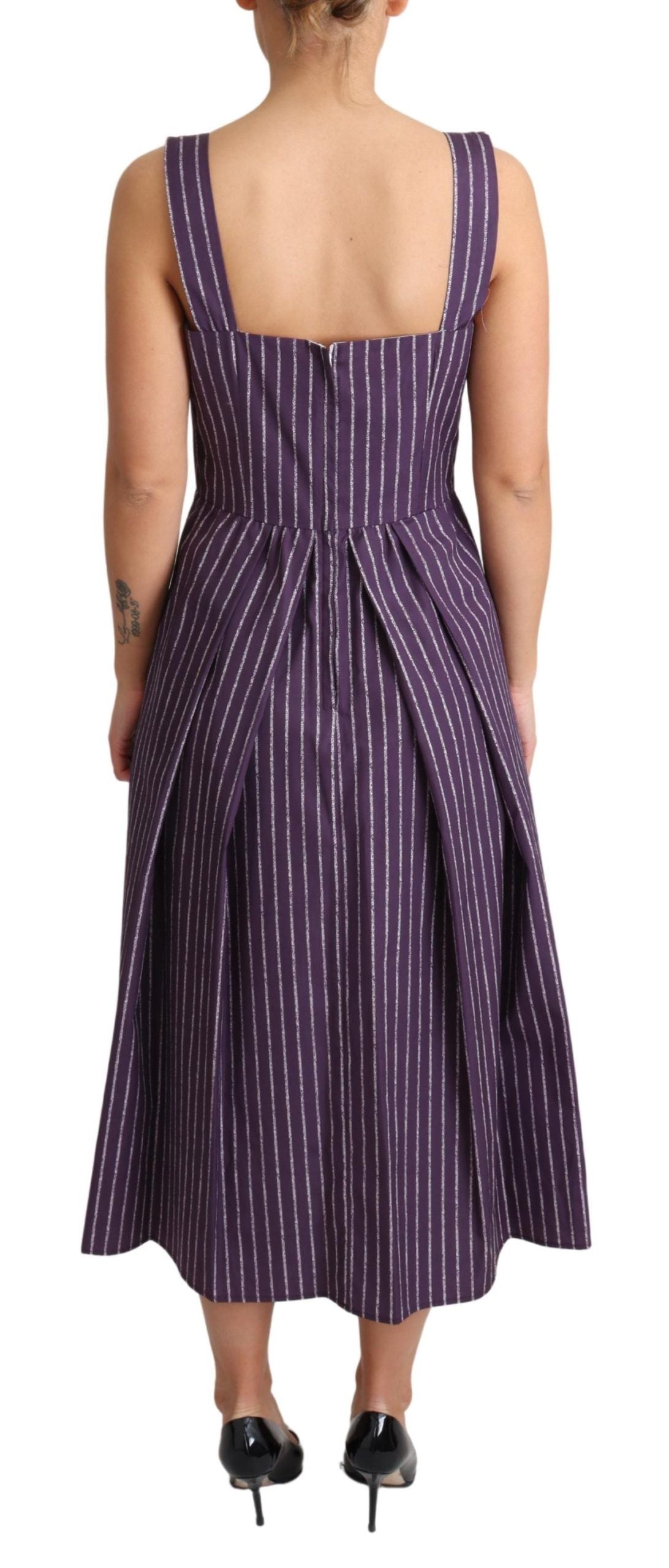 Dolce &amp; Gabbana Purple Striped Cotton A-Line Stretch Dress