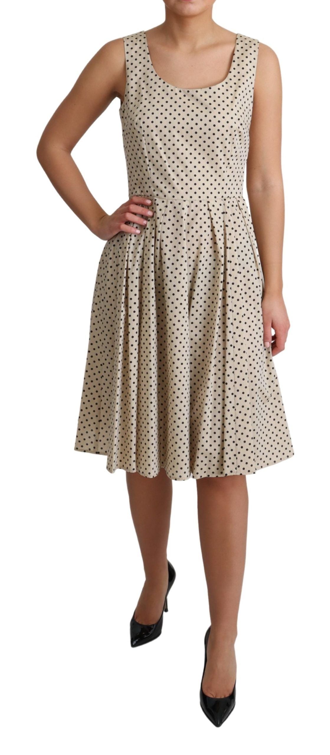 Dolce &amp; Gabbana Beige Polka Dotted Cotton A-Line Dress