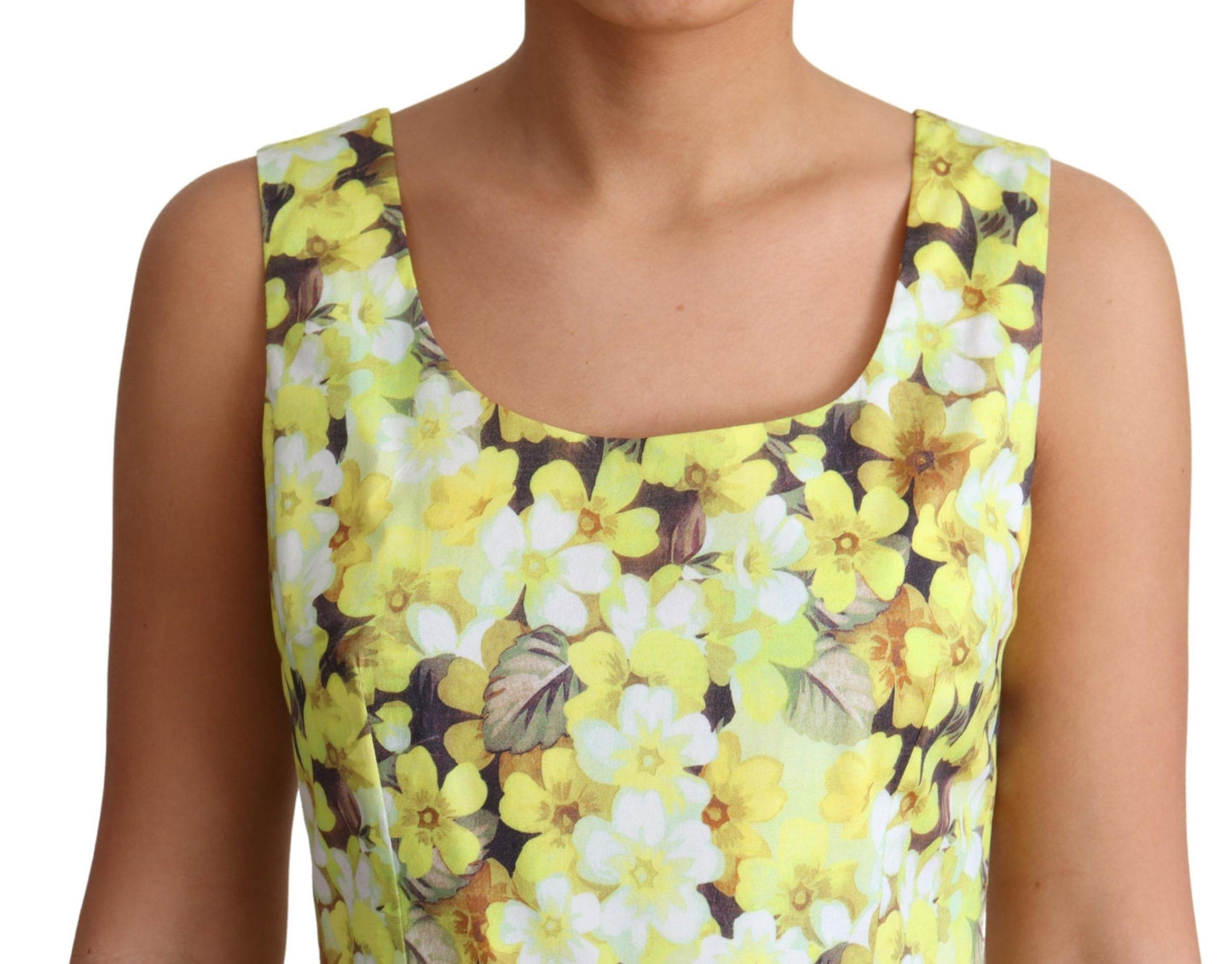 Dolce &amp; Gabbana Yellow Floral Cotton Stretch Gown Dress