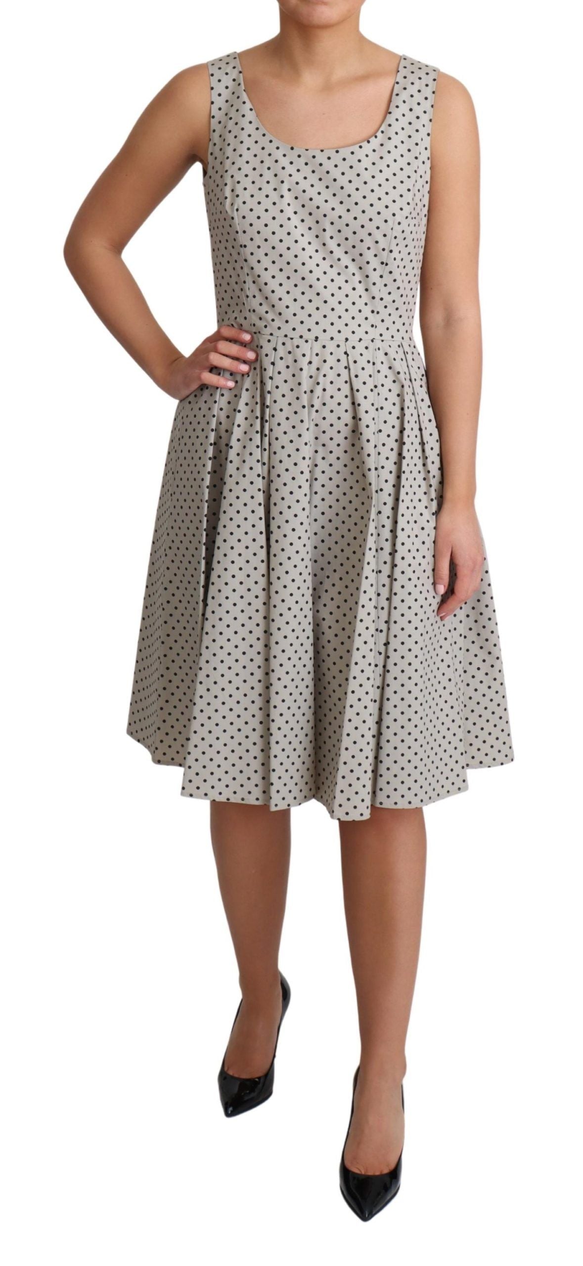 Dolce &amp; Gabbana Polka-Dotted Beige ärmelloses A-Linien-Kleid