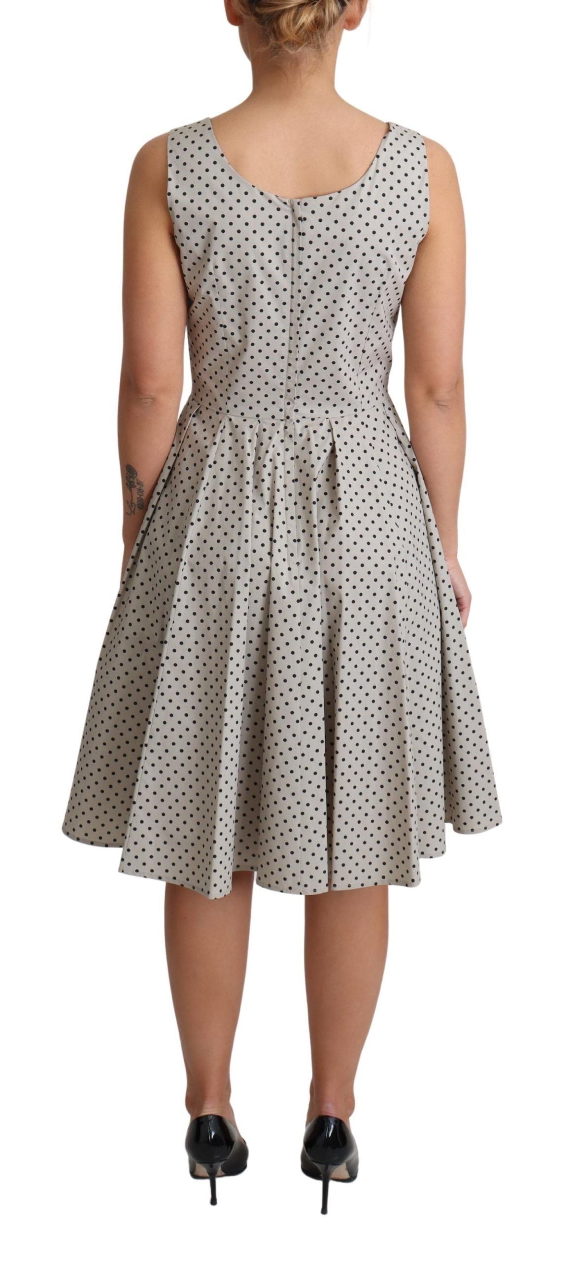 Dolce &amp; Gabbana Polka-Dotted Beige ärmelloses A-Linien-Kleid