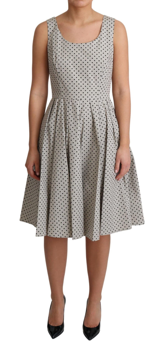 Dolce &amp; Gabbana Polka-Dotted Beige ärmelloses A-Linien-Kleid