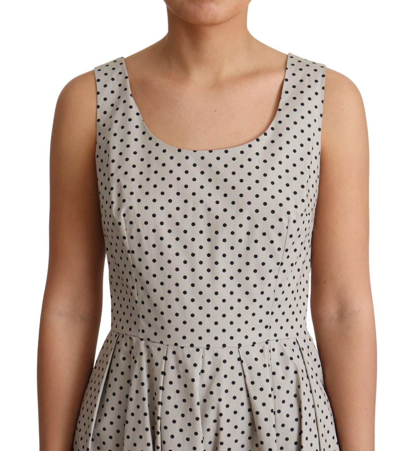 Dolce &amp; Gabbana Polka-Dotted Beige ärmelloses A-Linien-Kleid