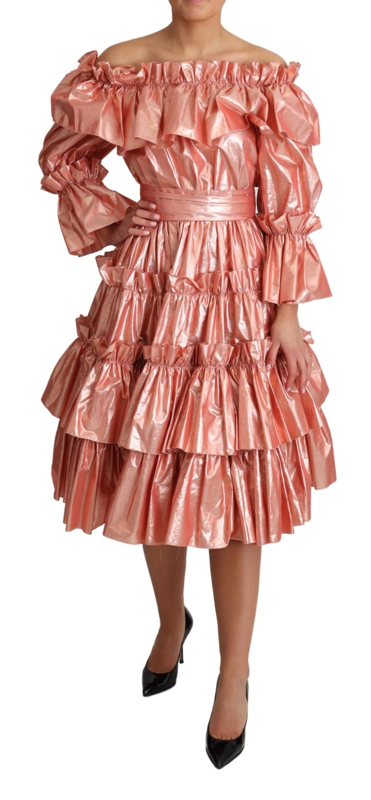 Dolce &amp; Gabbana Pink Metallic Rüschenkleid Eleganz