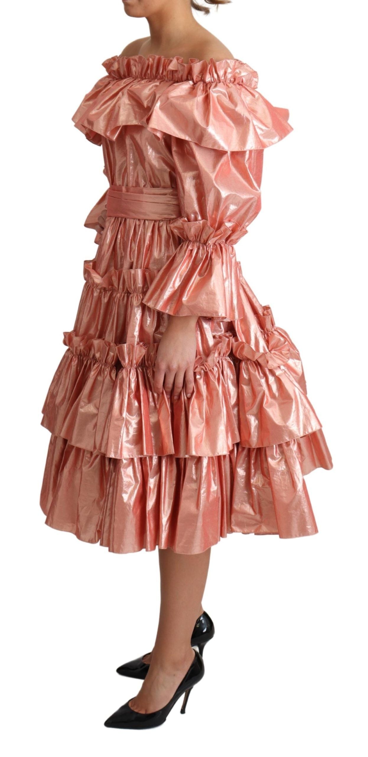 Dolce &amp; Gabbana Pink Metallic Rüschenkleid Eleganz