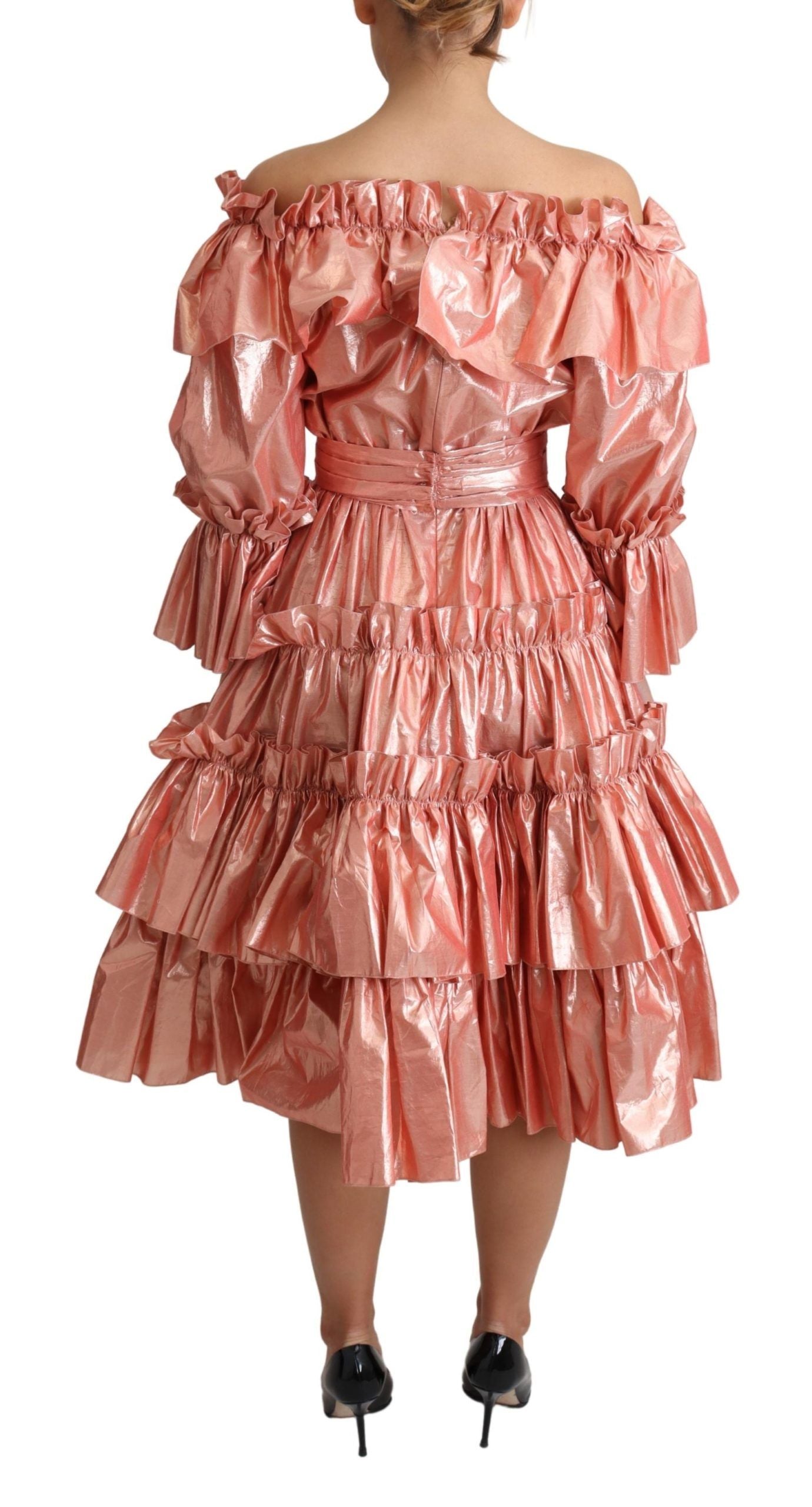 Dolce &amp; Gabbana Pink Metallic Rüschenkleid Eleganz