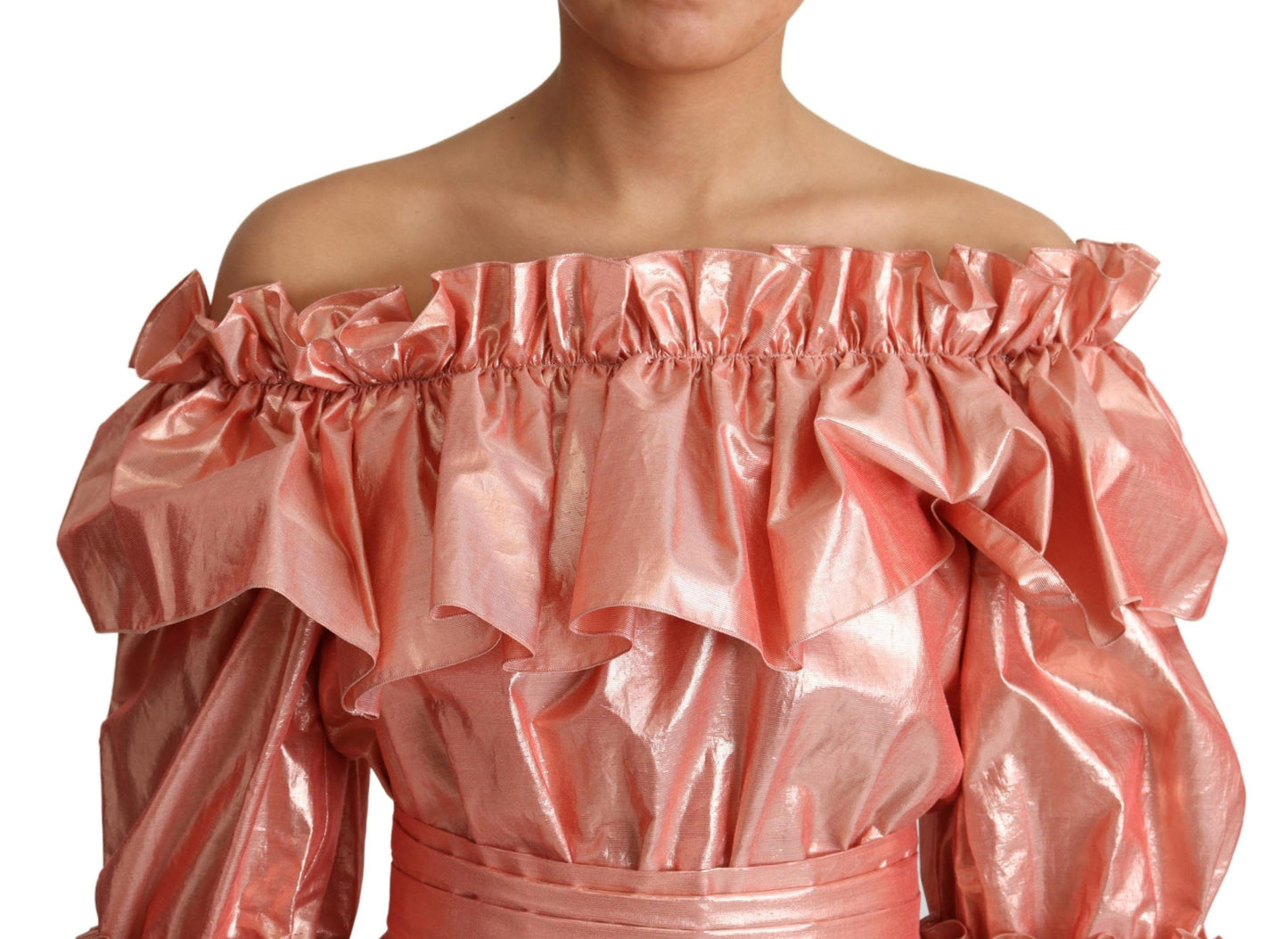 Dolce &amp; Gabbana Pink Metallic Rüschenkleid Eleganz