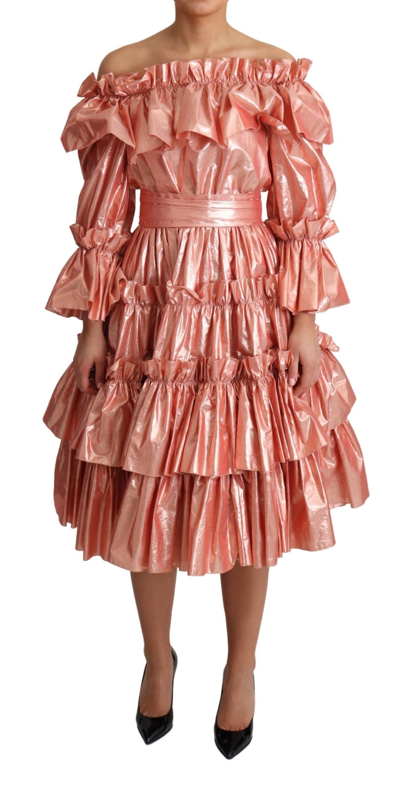 Dolce &amp; Gabbana Pink Metallic Rüschenkleid Eleganz