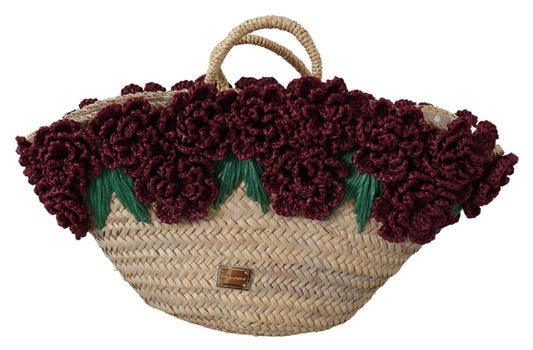 Dolce &amp; Gabbana Multicolor Straw Floral Handbag Tote Women Purse