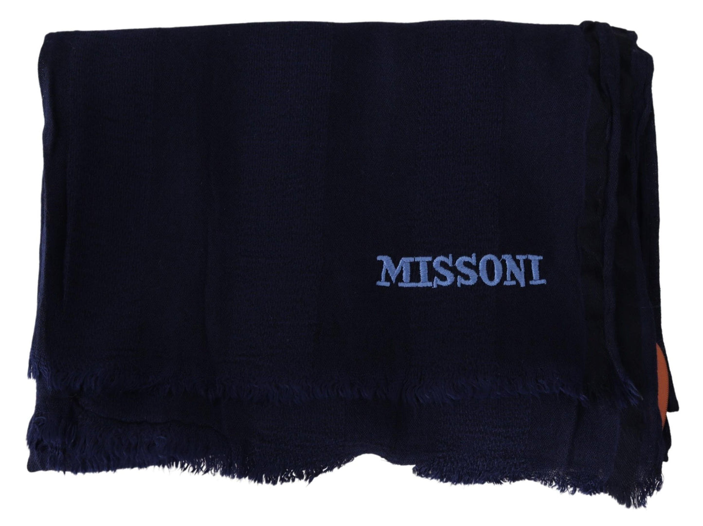 Missoni Eleganter blauer Wollschal mit gesticktem Logo