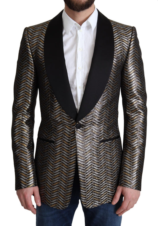 Dolce &amp; Gabbana Multicolor Metallic Jacquard Polyester Blazer Jacket