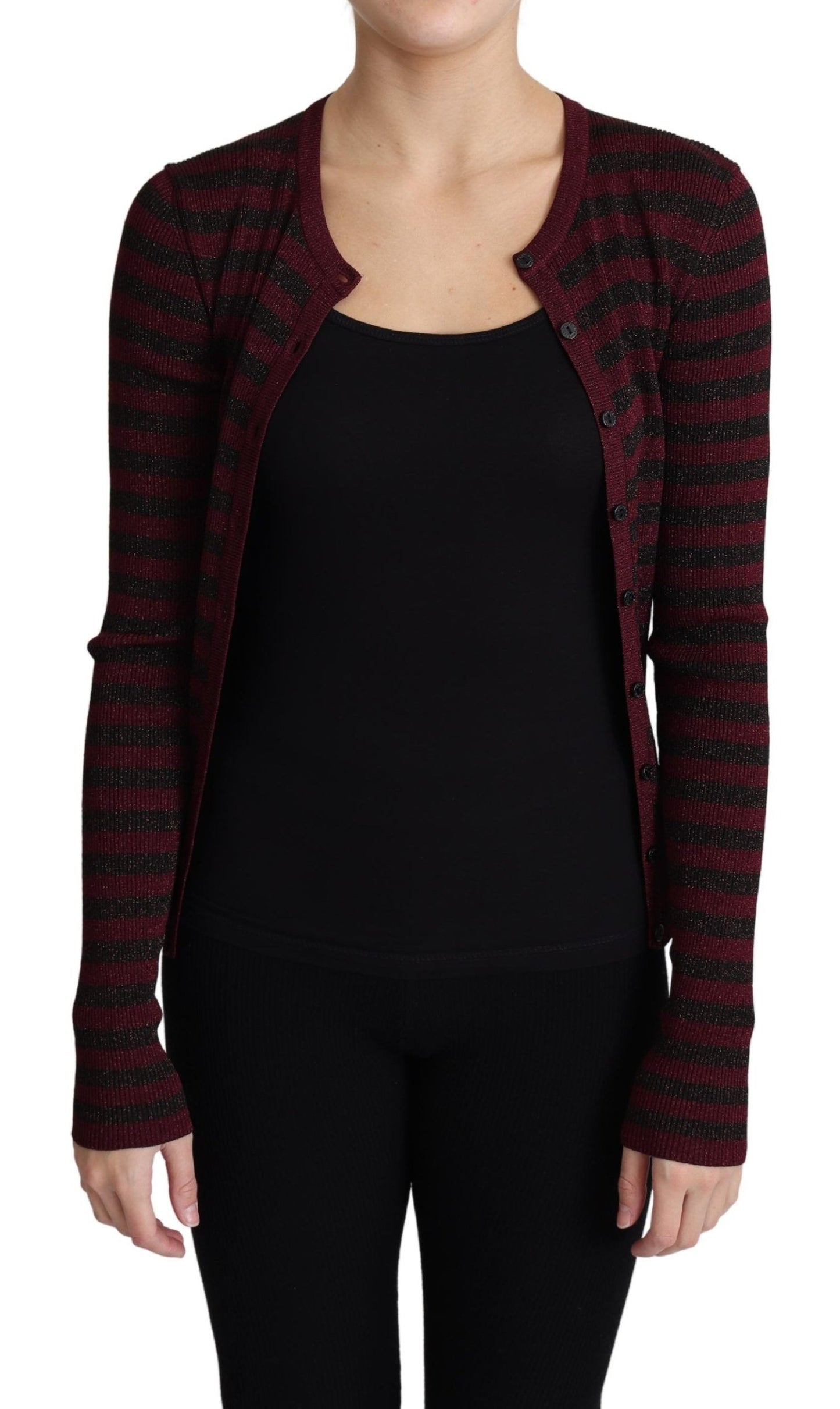 Dolce &amp; Gabbana Black Red Striped Viscose Cardigan Sweater