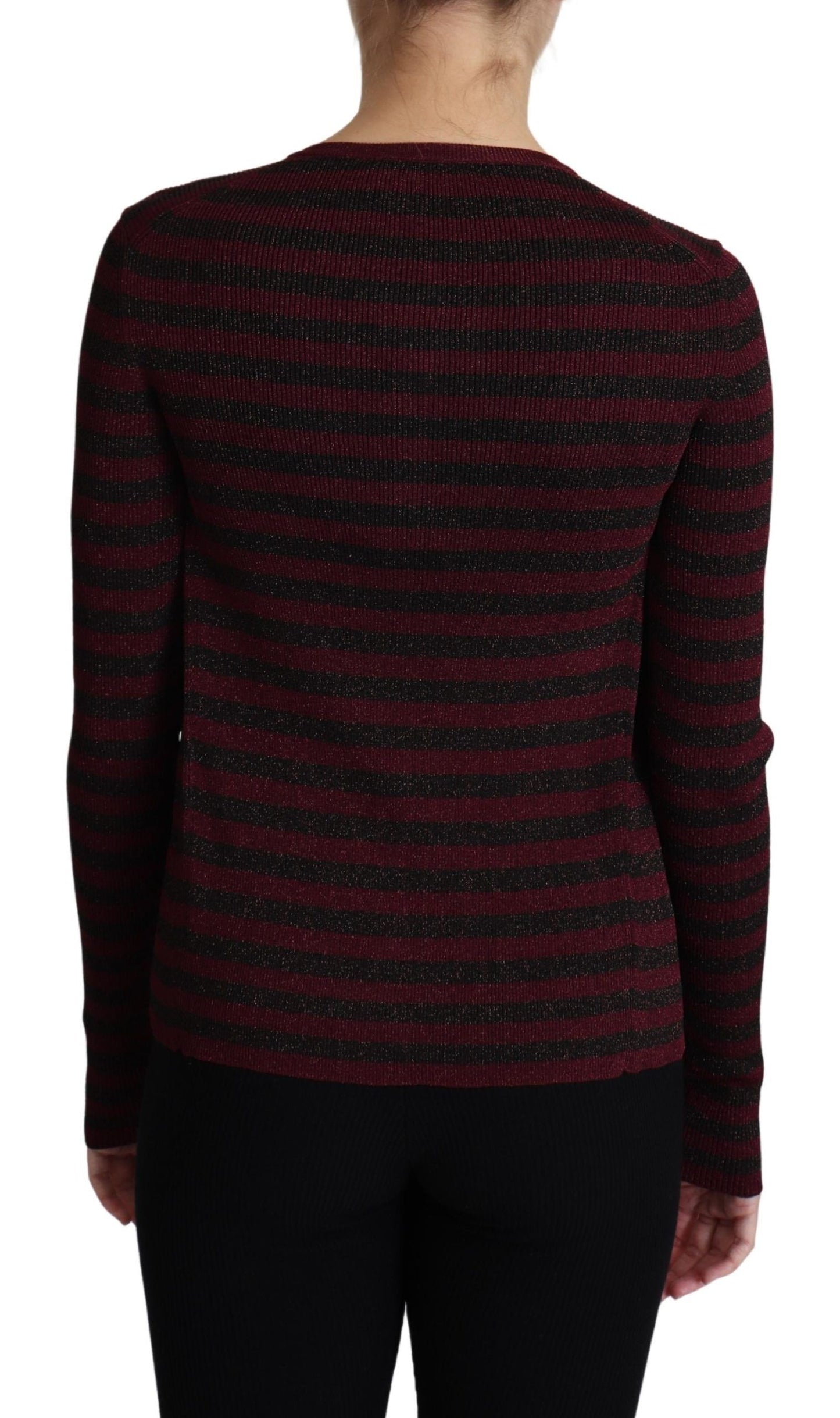 Dolce &amp; Gabbana Black Red Striped Viscose Cardigan Sweater