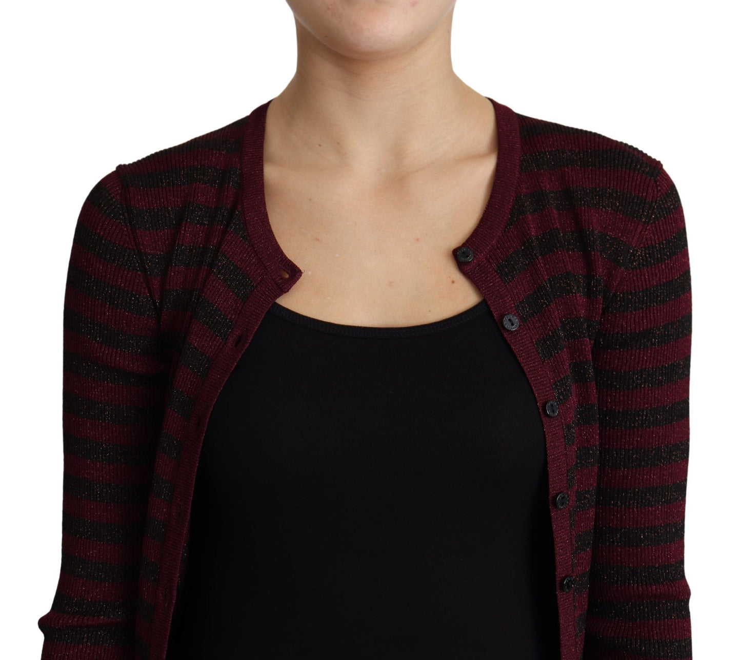 Dolce &amp; Gabbana Black Red Striped Viscose Cardigan Sweater