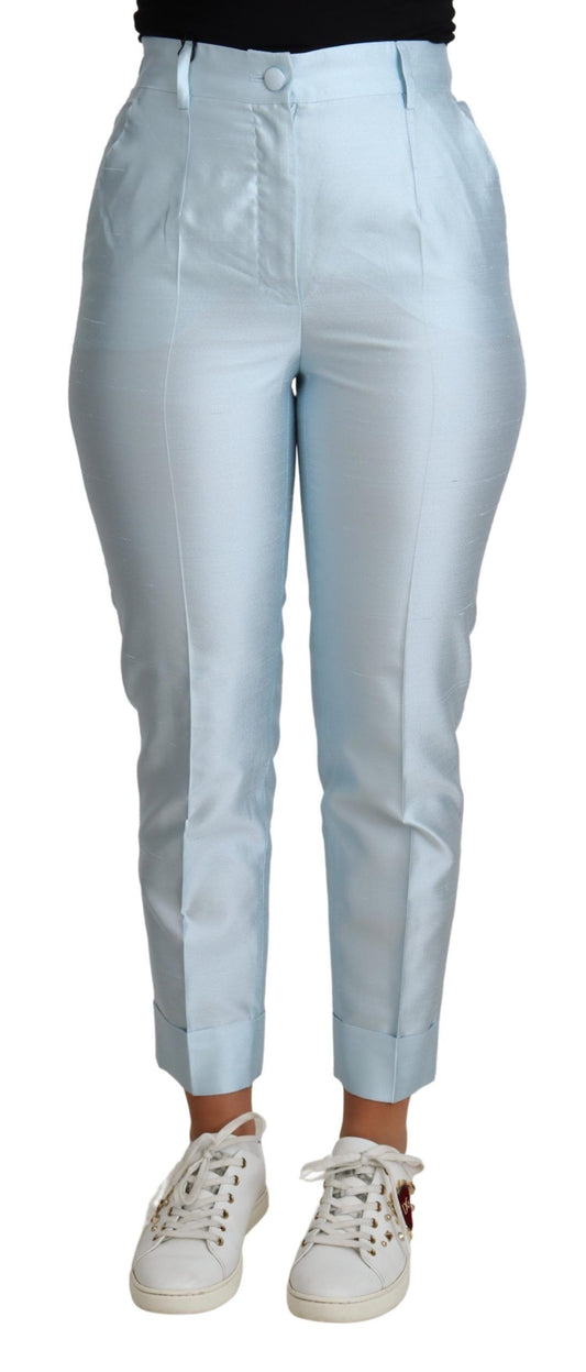 Dolce &amp; Gabbana Light Blue Silk Cropped Tapered Trouser Pants