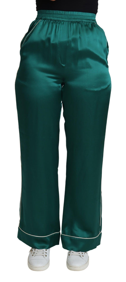 Dolce &amp; Gabbana Green High Waist Pajama Trouser Silk Pant