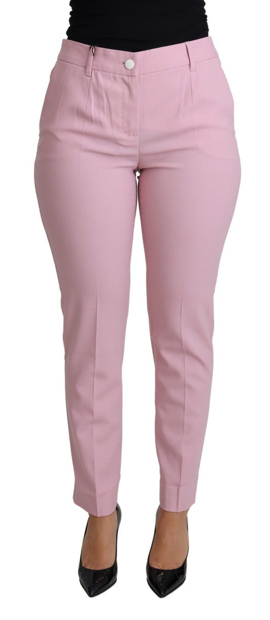 Dolce &amp; Gabbana Pink Virgin Wool Stretch Tapered Trouser Pants