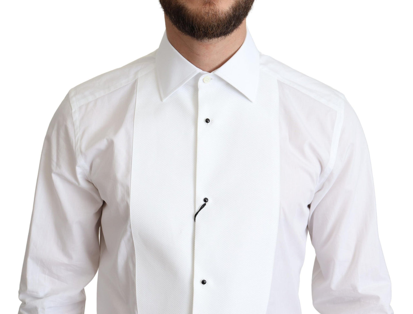 Dolce &amp; Gabbana White Bib Cotton Poplin Men Formal Shirt