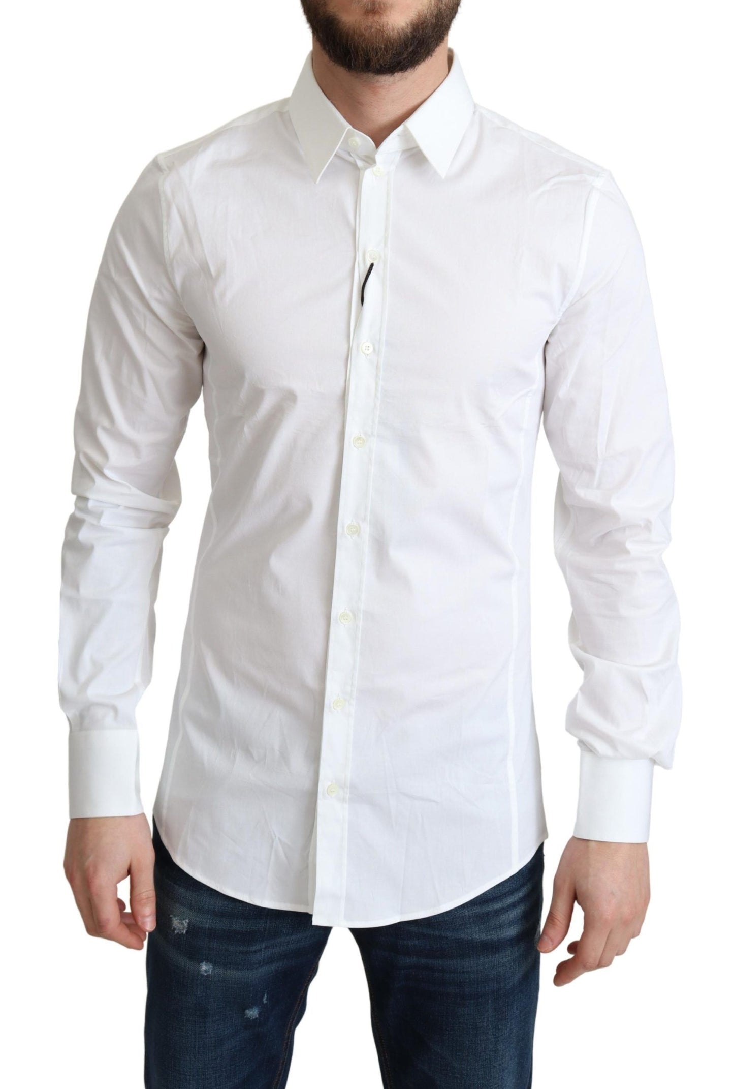 Dolce &amp; Gabbana White Cotton Stretch Men Formal SICILY Shirt