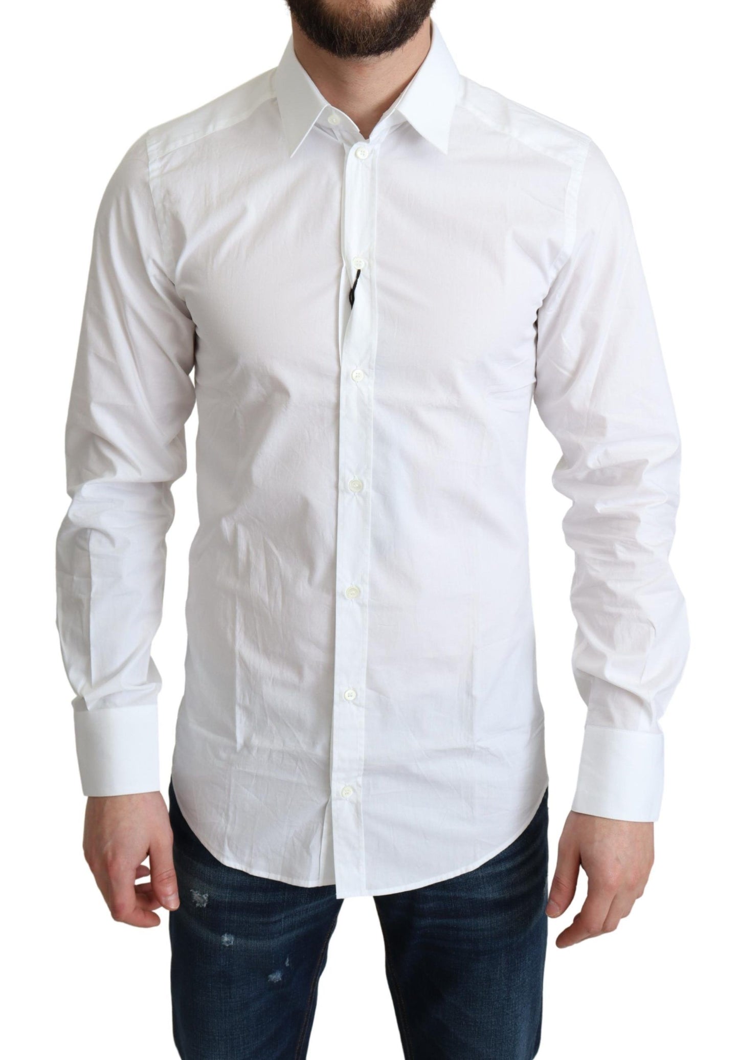 Dolce &amp; Gabbana White Pure Cotton Men Dress Formal Shirt 