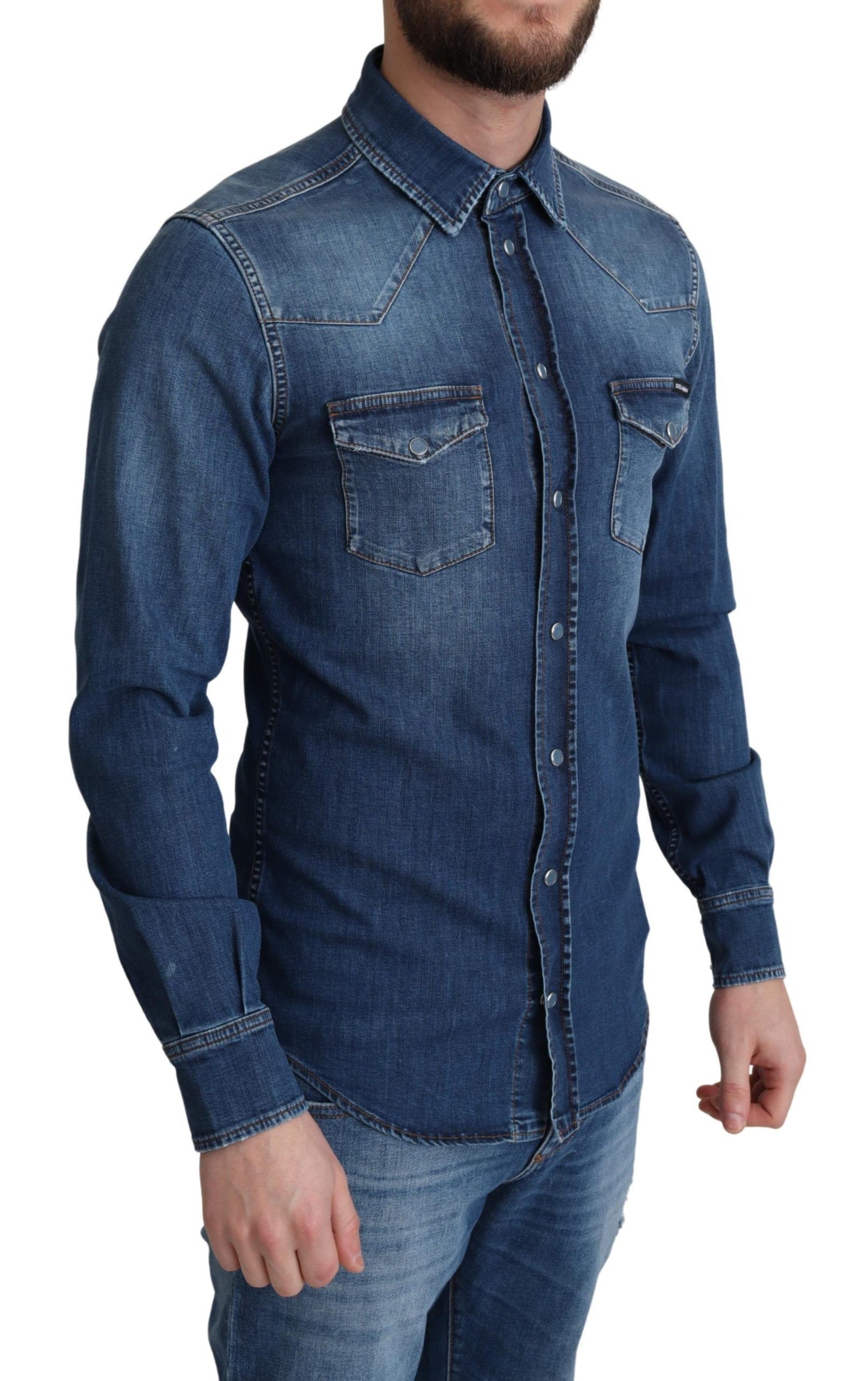 Dolce &amp; Gabbana Blue Cotton Stretch Long Sleeves Denim Shirt