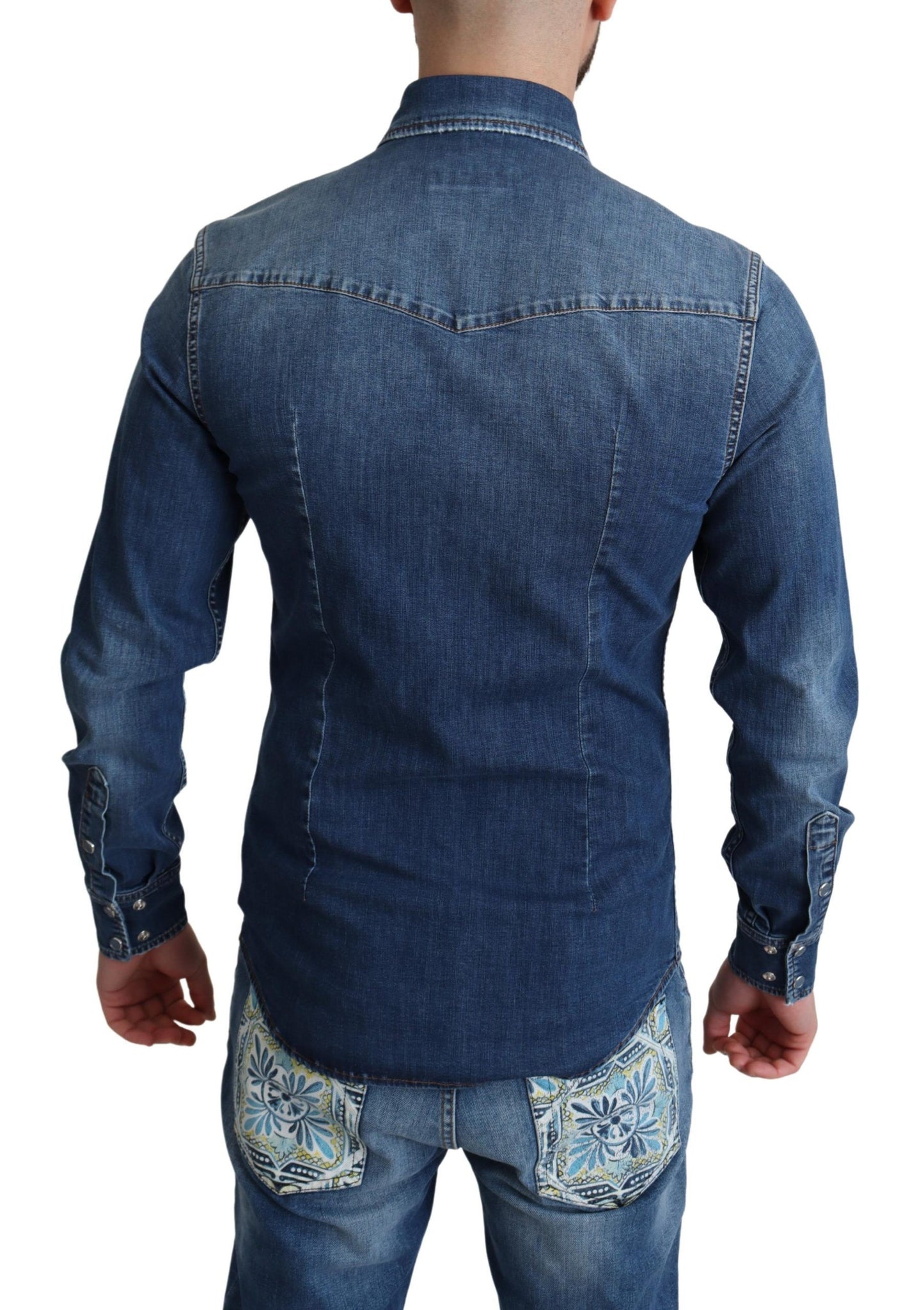 Dolce &amp; Gabbana Blue Cotton Stretch Long Sleeves Denim Shirt