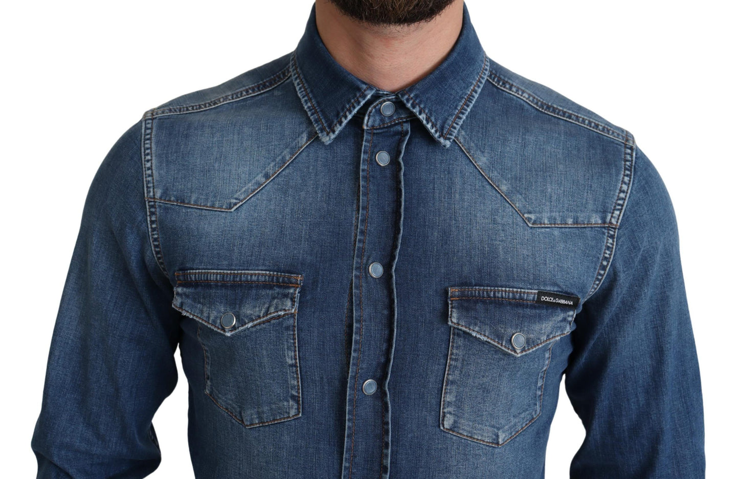 Dolce &amp; Gabbana Blue Cotton Stretch Long Sleeves Denim Shirt