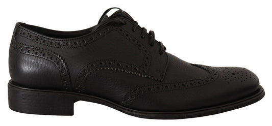 Dolce &amp; Gabbana Elegante schwarze Derby-Wingtip-Schuhe aus Leder