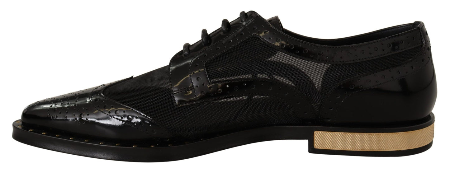 Dolce &amp; Gabbana Black Leather Broques Sheer Wingtip Shoes