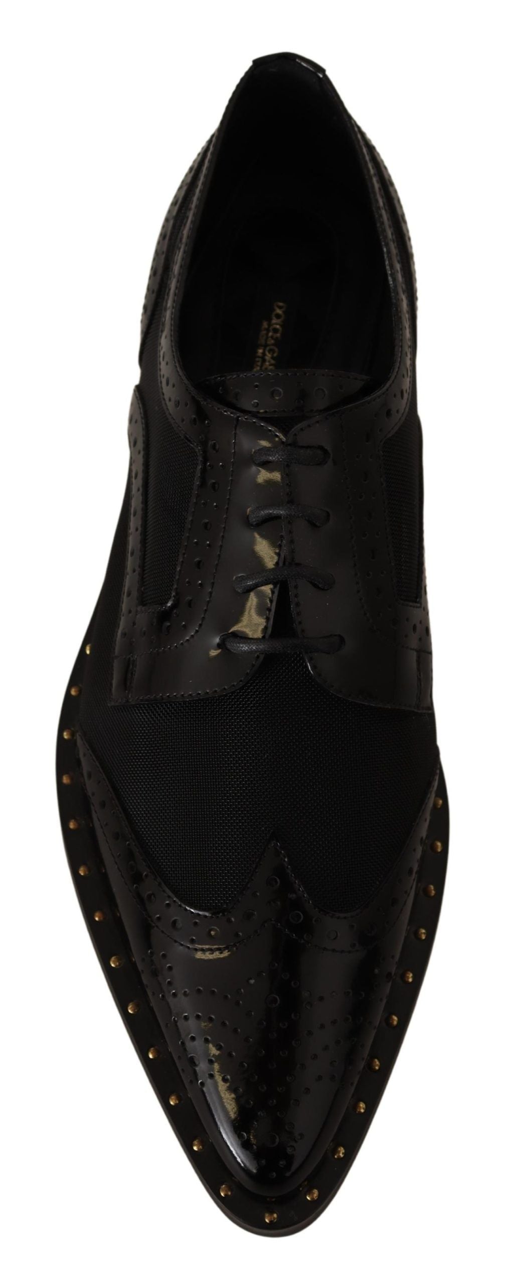 Dolce &amp; Gabbana Black Leather Broques Sheer Wingtip Shoes