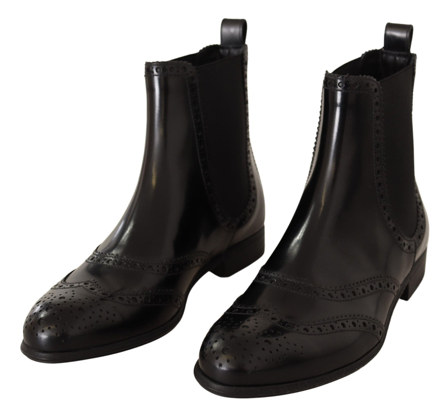 Dolce &amp; Gabbana Black Leather Ankle High Flat Boots Shoes