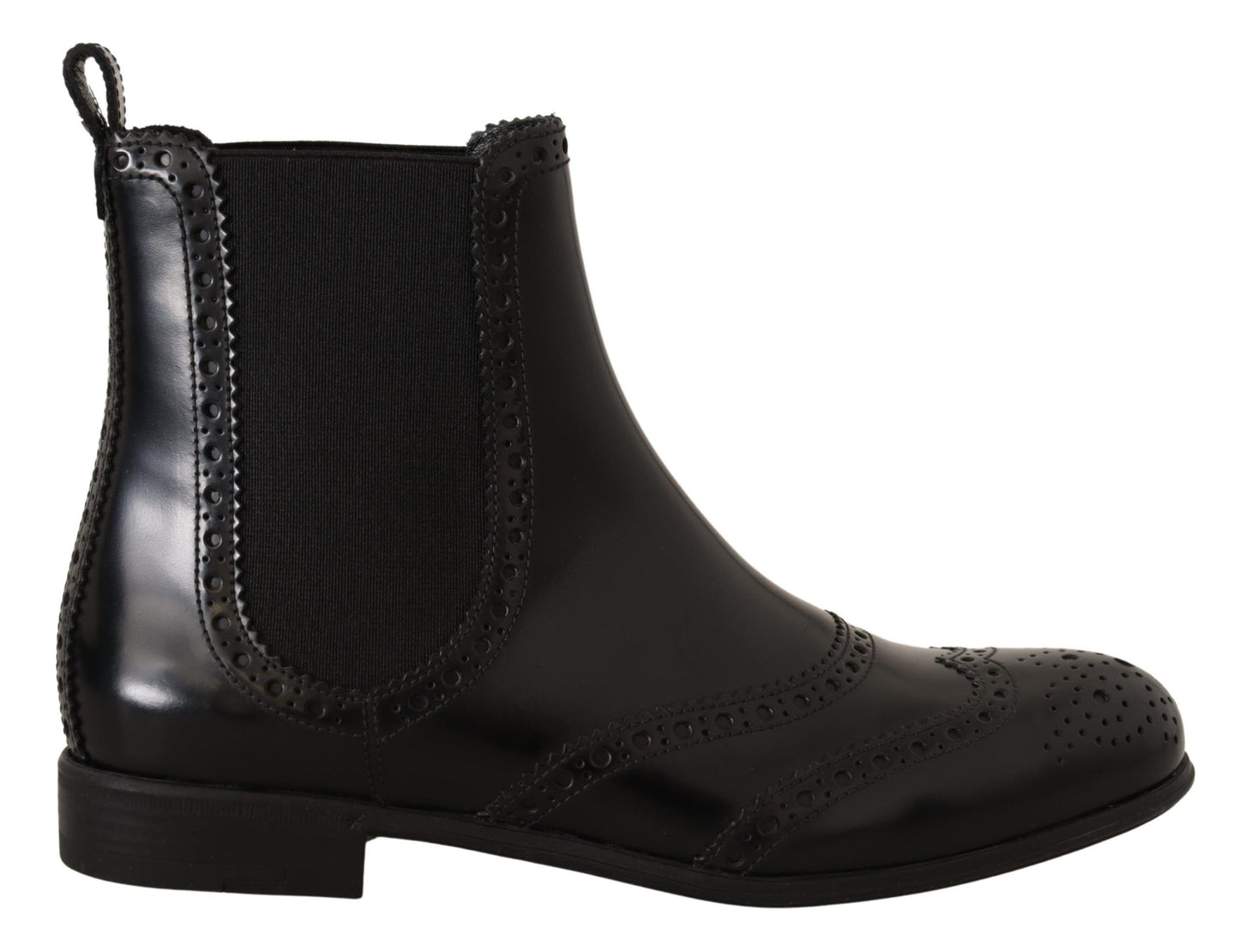 Dolce &amp; Gabbana Black Leather Ankle High Flat Boots Shoes