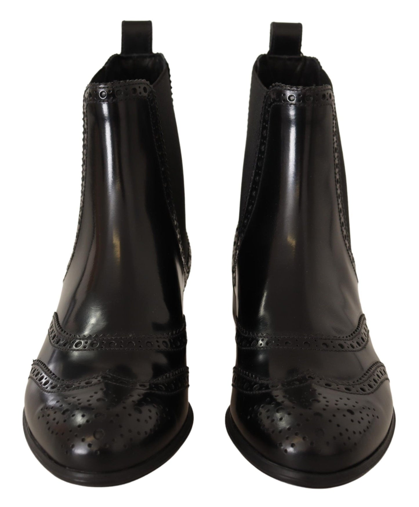 Dolce &amp; Gabbana Black Leather Ankle High Flat Boots Shoes