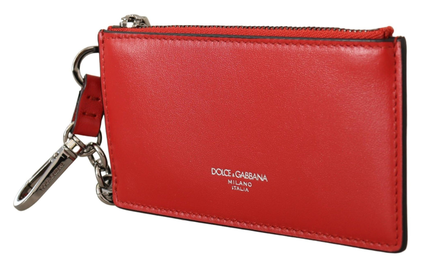 Dolce &amp; Gabbana Eleganter Leder-Schlüsselanhänger in leuchtendem Rot