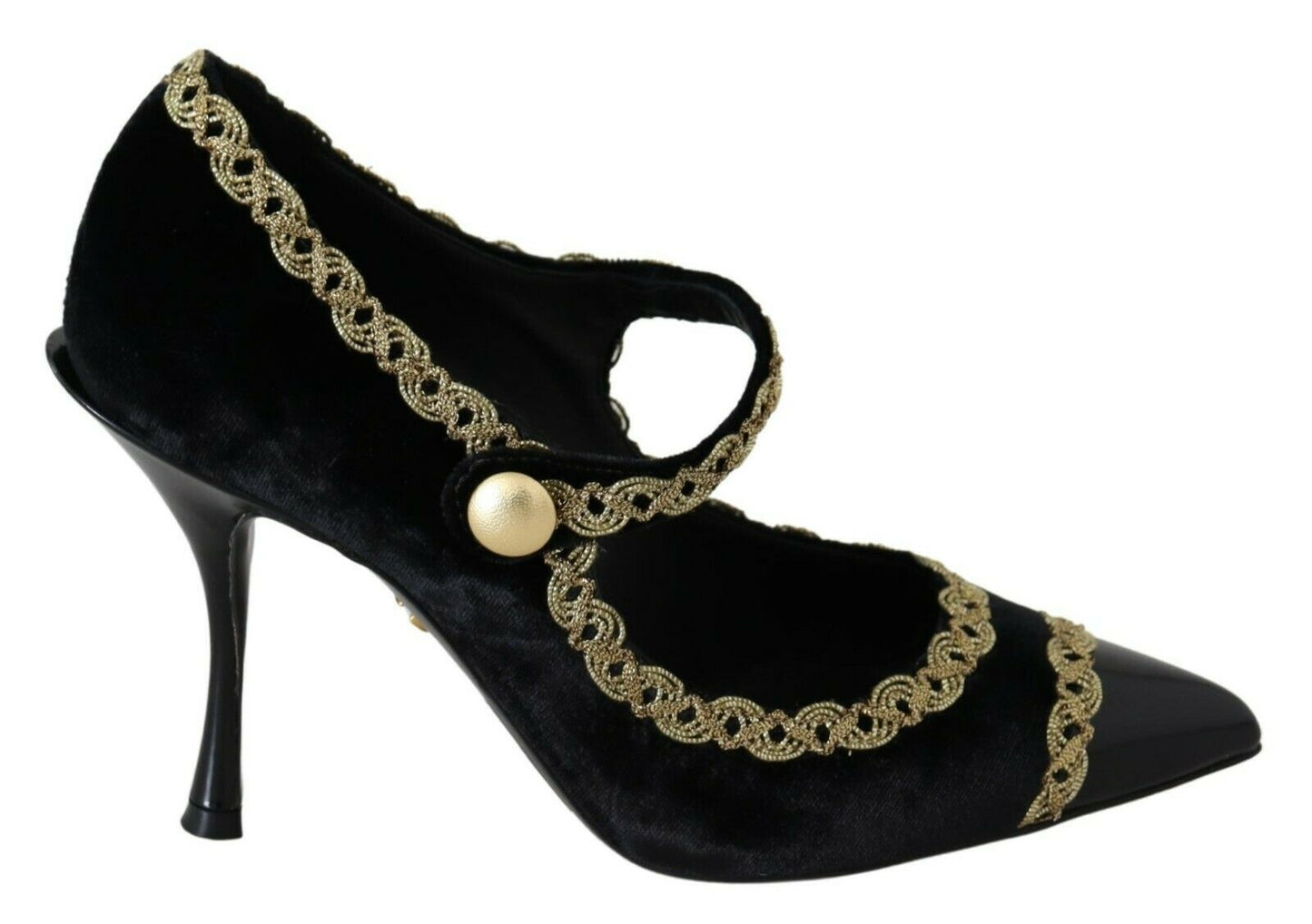 Dolce &amp; Gabbana Black Embellished Velvet Mary Jane Pumps Shoes