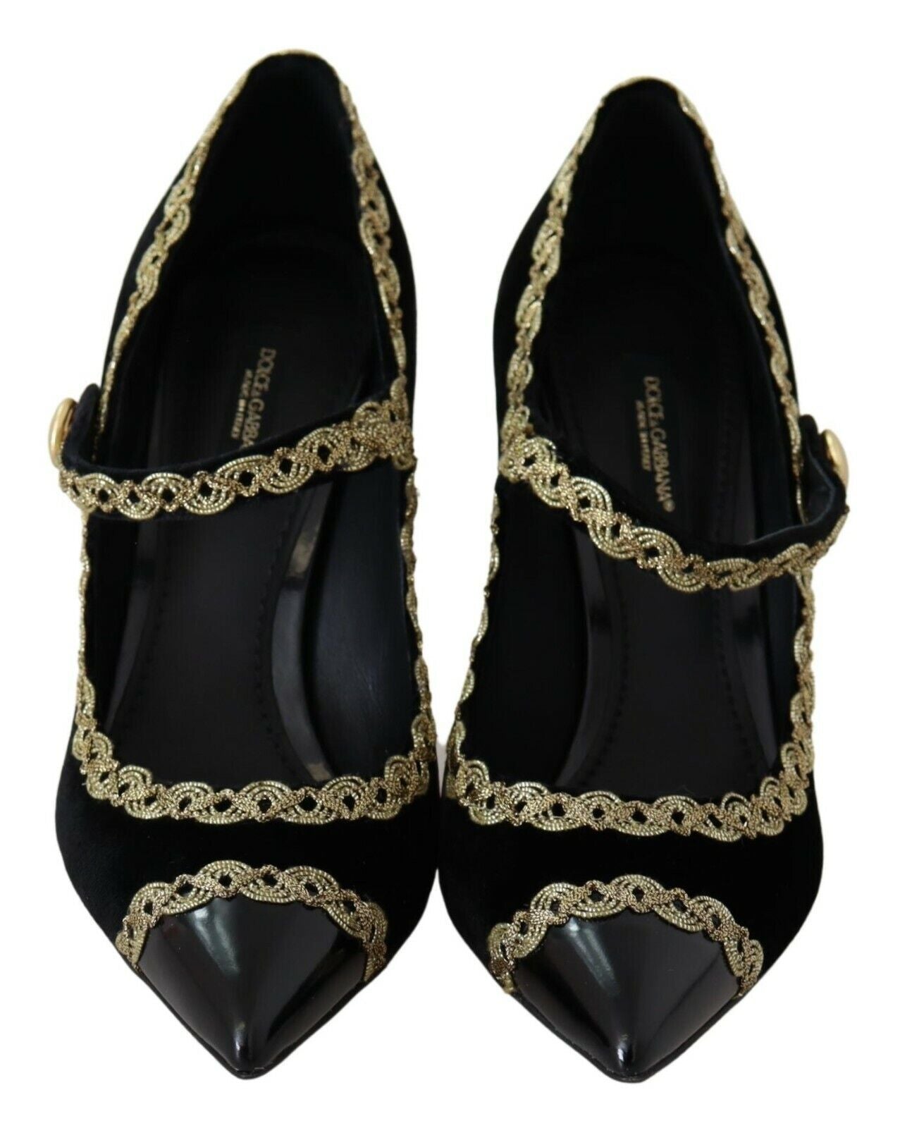 Dolce &amp; Gabbana Black Embellished Velvet Mary Jane Pumps Shoes