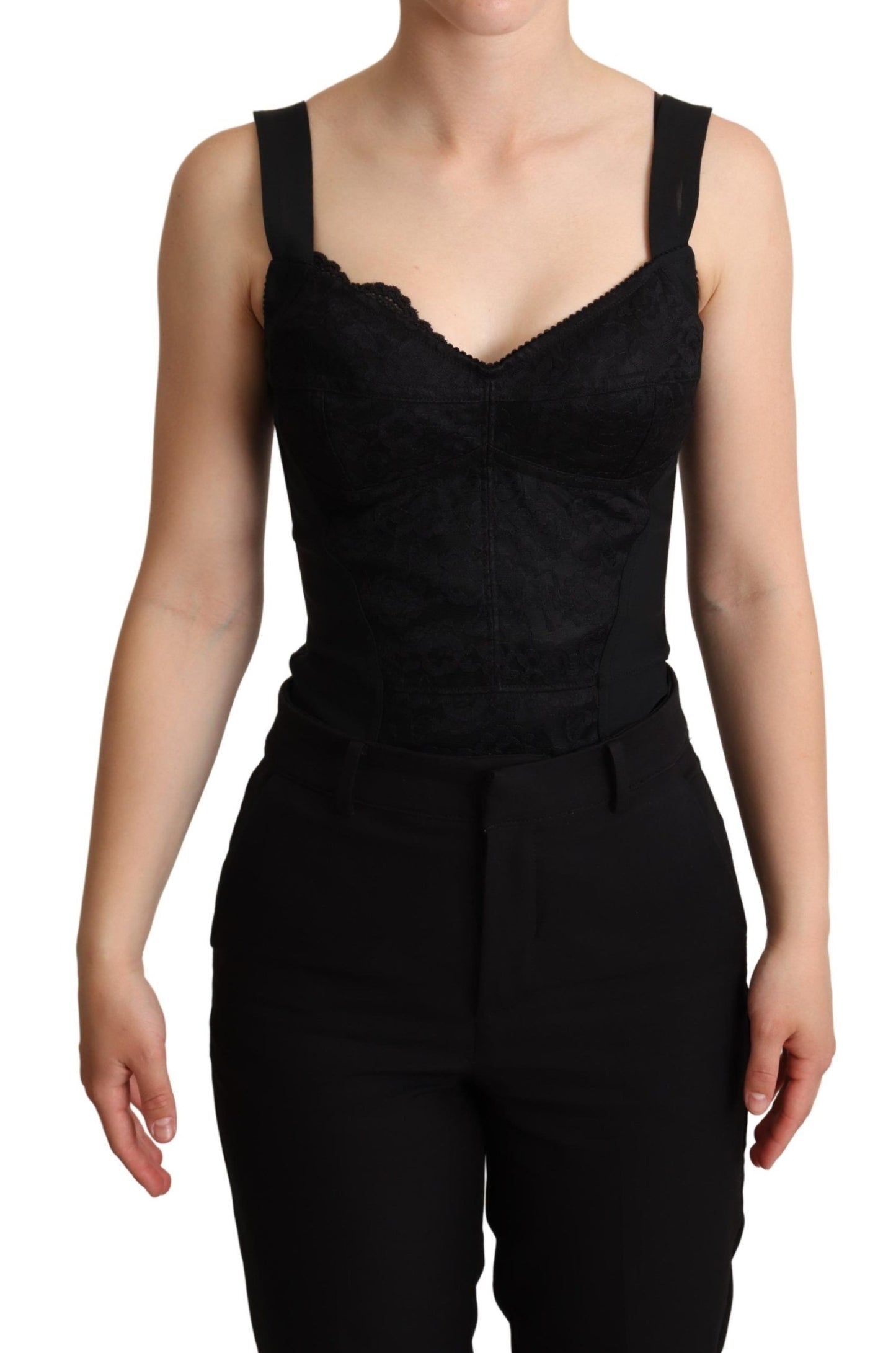 Dolce & Gabbana Elegant Black Lace Bodysuit Corset Dress