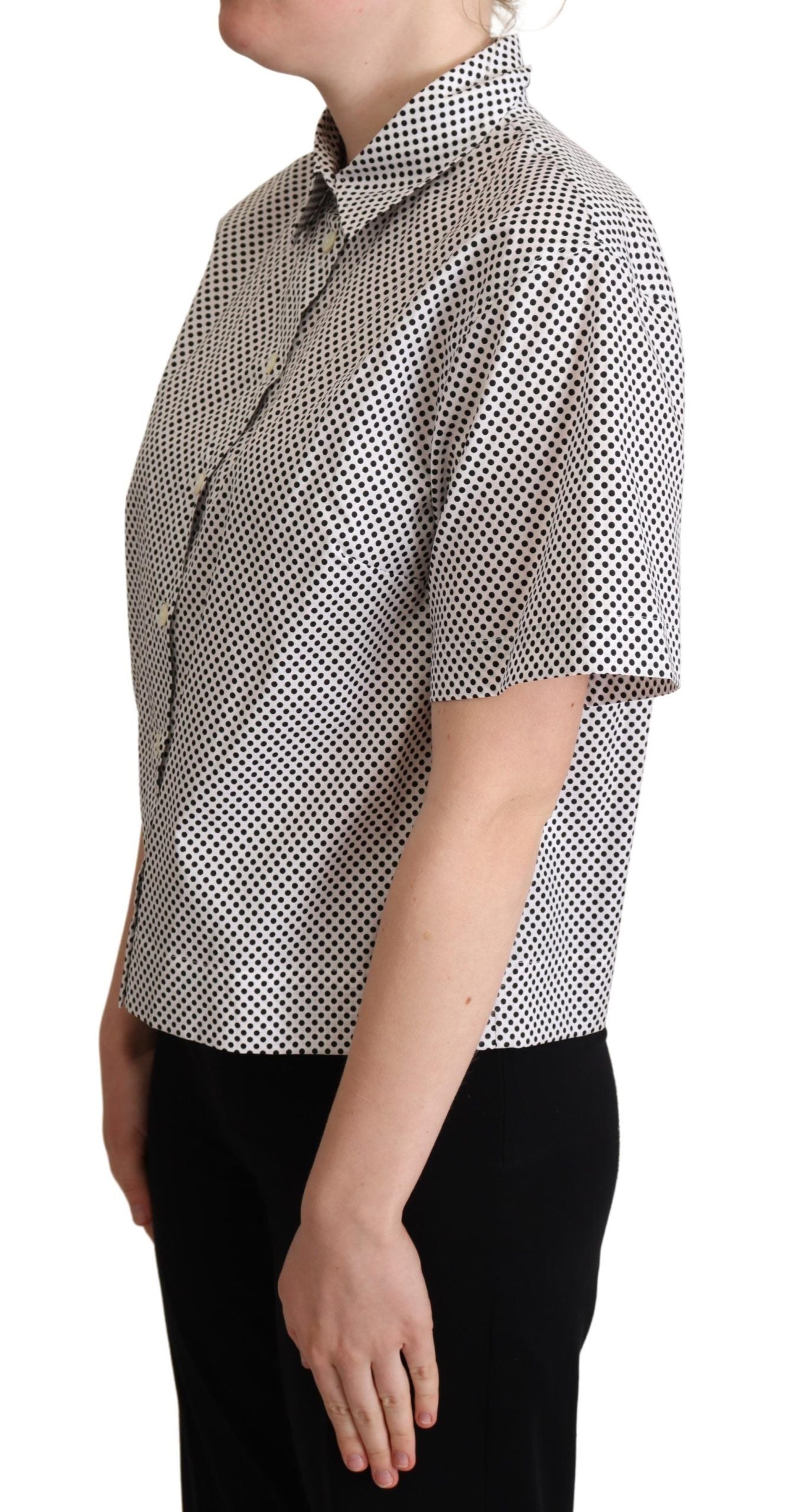 Dolce &amp; Gabbana Black Polka Dot Collared Shirt White