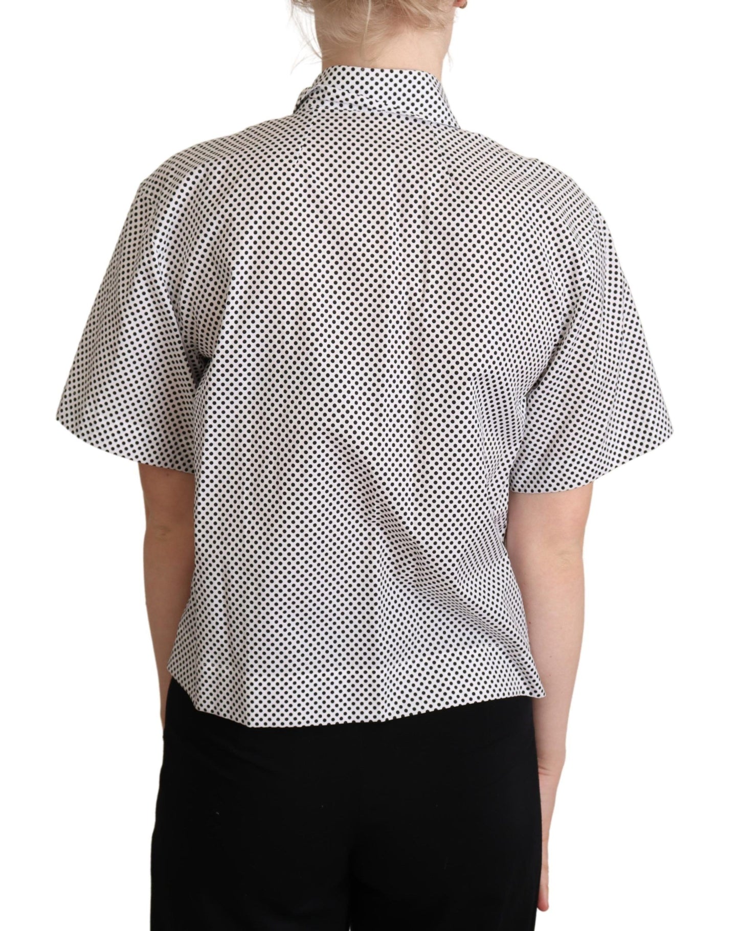 Dolce &amp; Gabbana Black Polka Dot Collared Shirt White