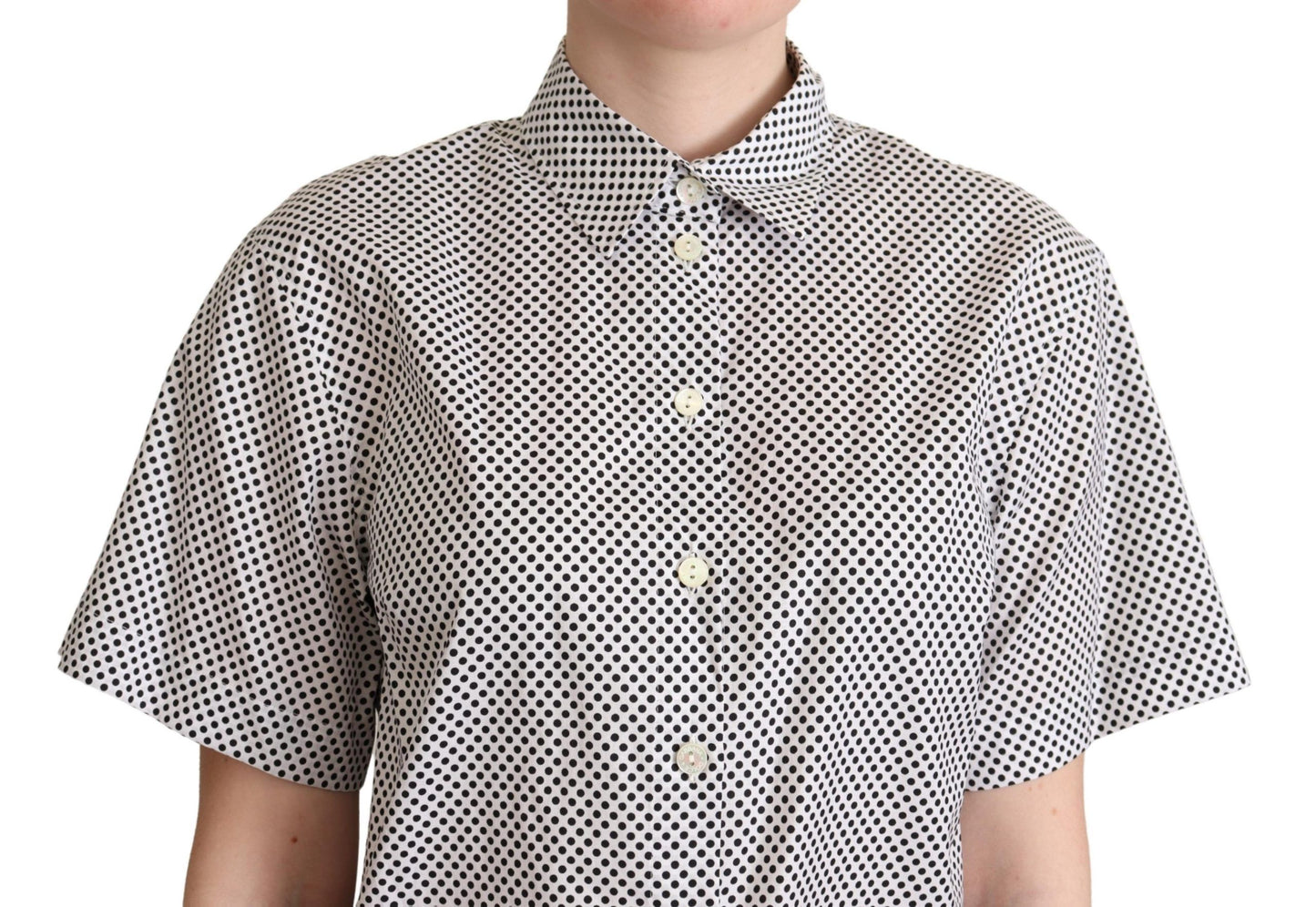 Dolce &amp; Gabbana Black Polka Dot Collared Shirt White