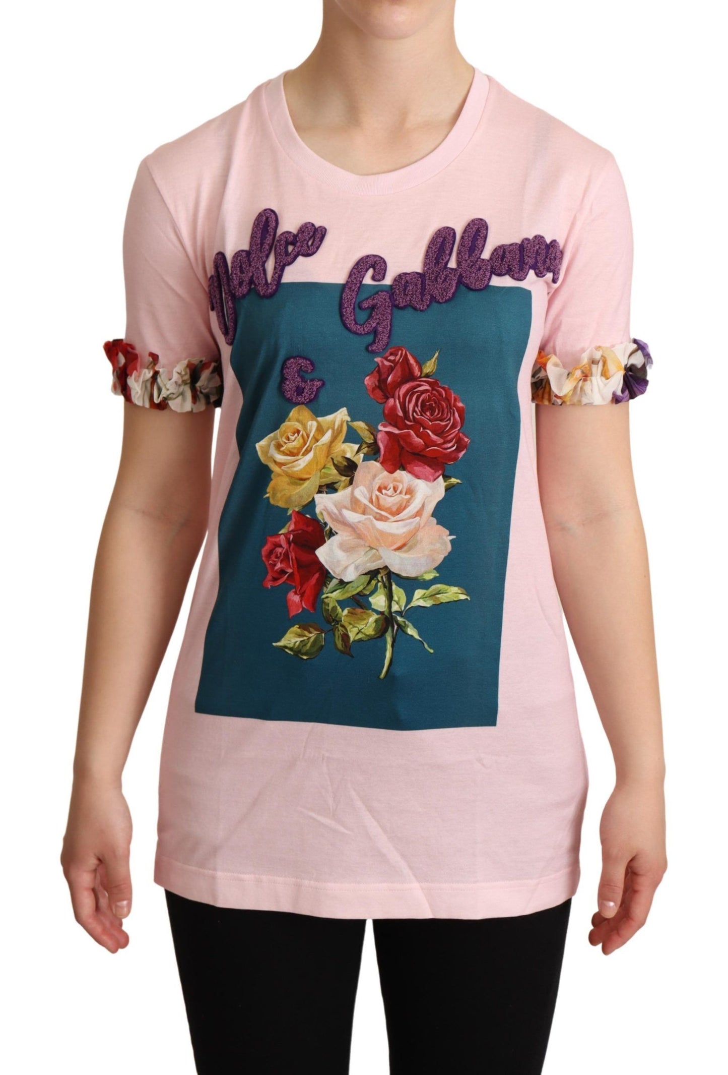 T-shirt Dolce &amp; Gabbana con elegante applicazione floreale di rose