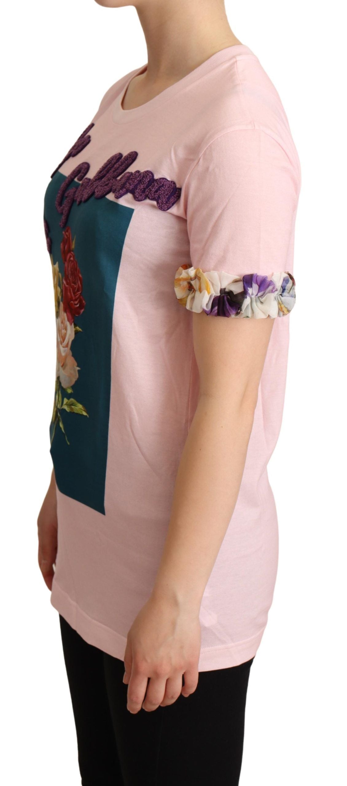 T-shirt Dolce &amp; Gabbana con elegante applicazione floreale di rose