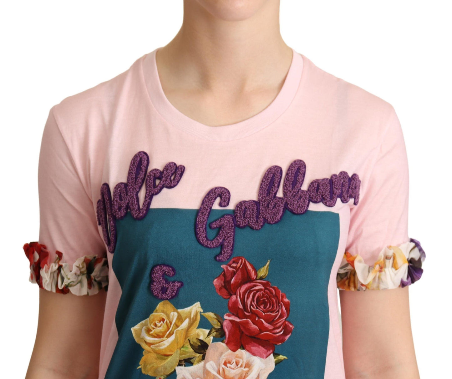 T-shirt Dolce &amp; Gabbana con elegante applicazione floreale di rose