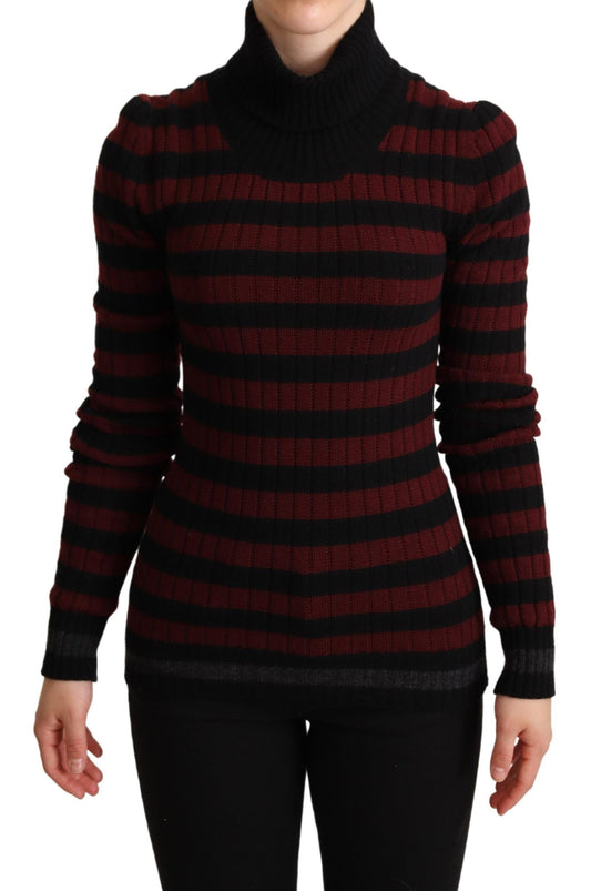 Dolce &amp; Gabbana Black Red Striped Wool Pullover Sweater