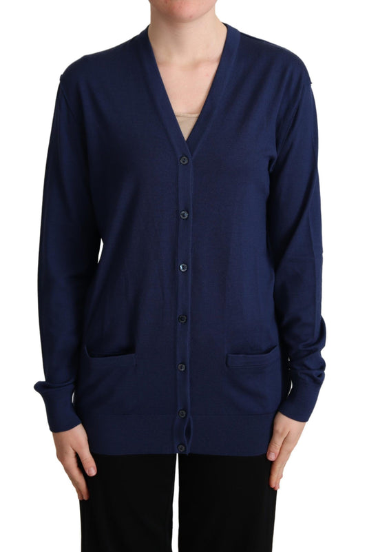 Dolce &amp; Gabbana Blue Virgin Wool Button Down Cardigan Sweater