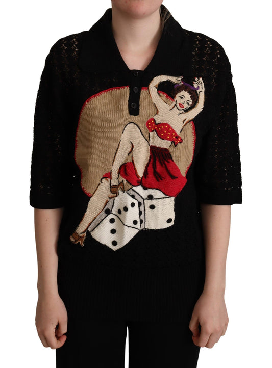 Dolce &amp; Gabbana Black Embroidered Knitted Cotton Sweater